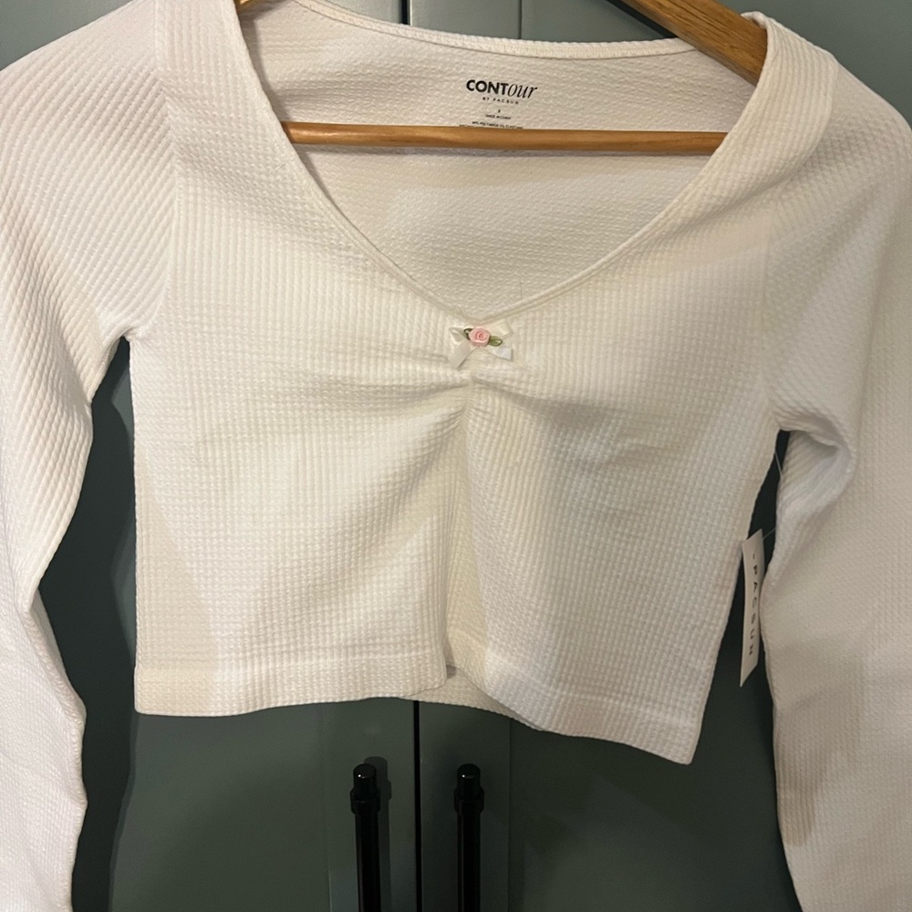 Pacsun Contour Seamless Waffle Cinched  White Long Sleeve Top